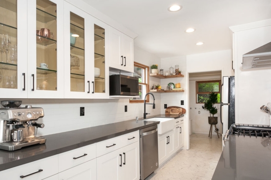 Modern White Galley Kitchen in Northridge | Pearl Remodeling
